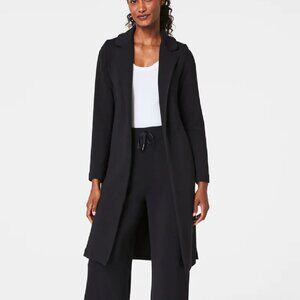 Melloday Black Open Front Longline Drapey Duster Jacket With Pockets Size L